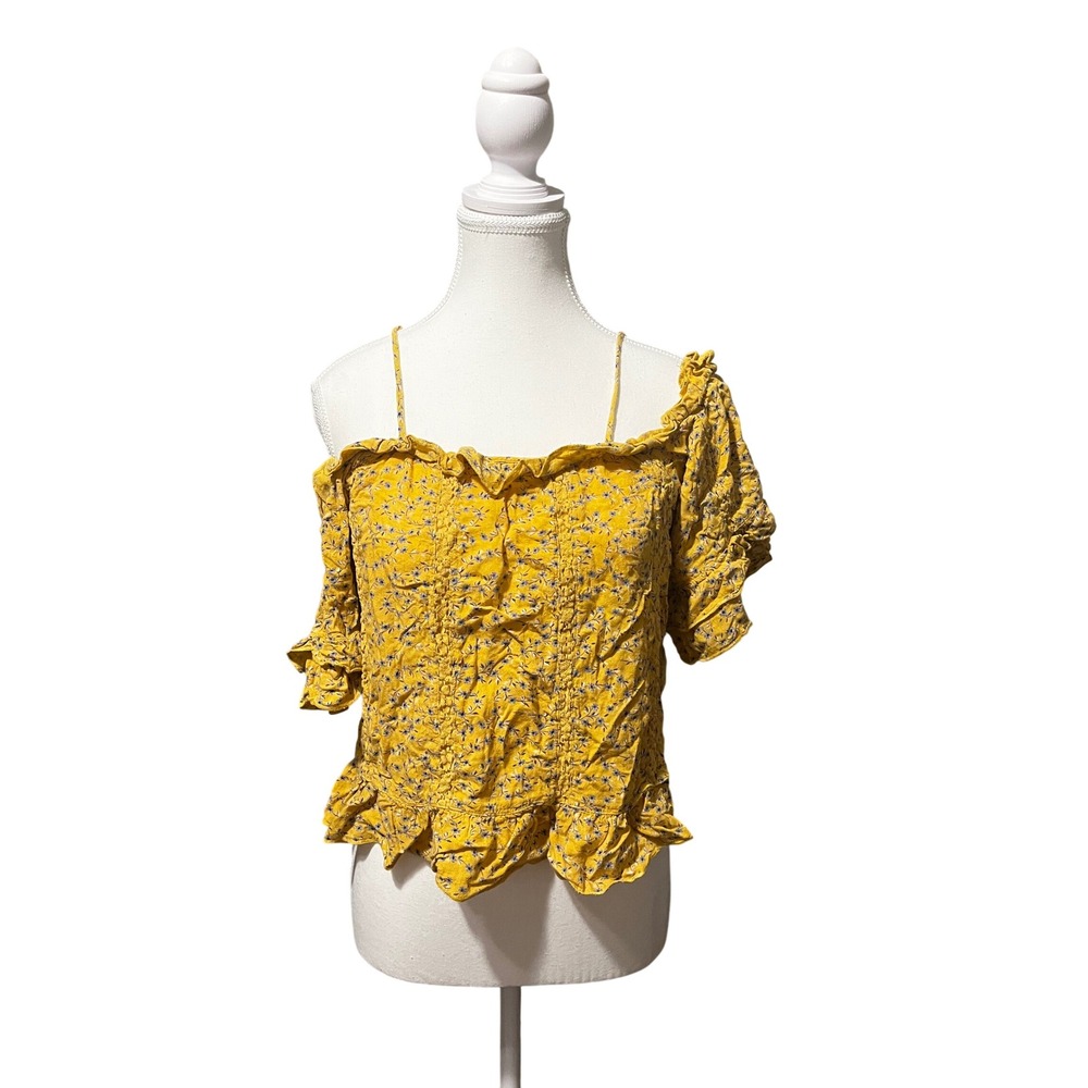 Off Shoulder Floral Blouse Mustard Yellow Boho Summer American Eagle XS